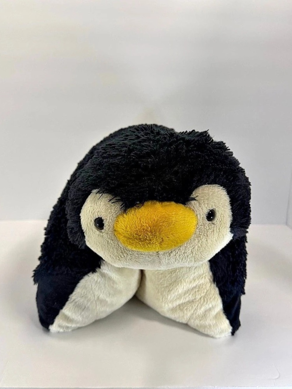 Pillow Pets Penguin Plush Pillow 18in Black White Yellow Surface Washable
